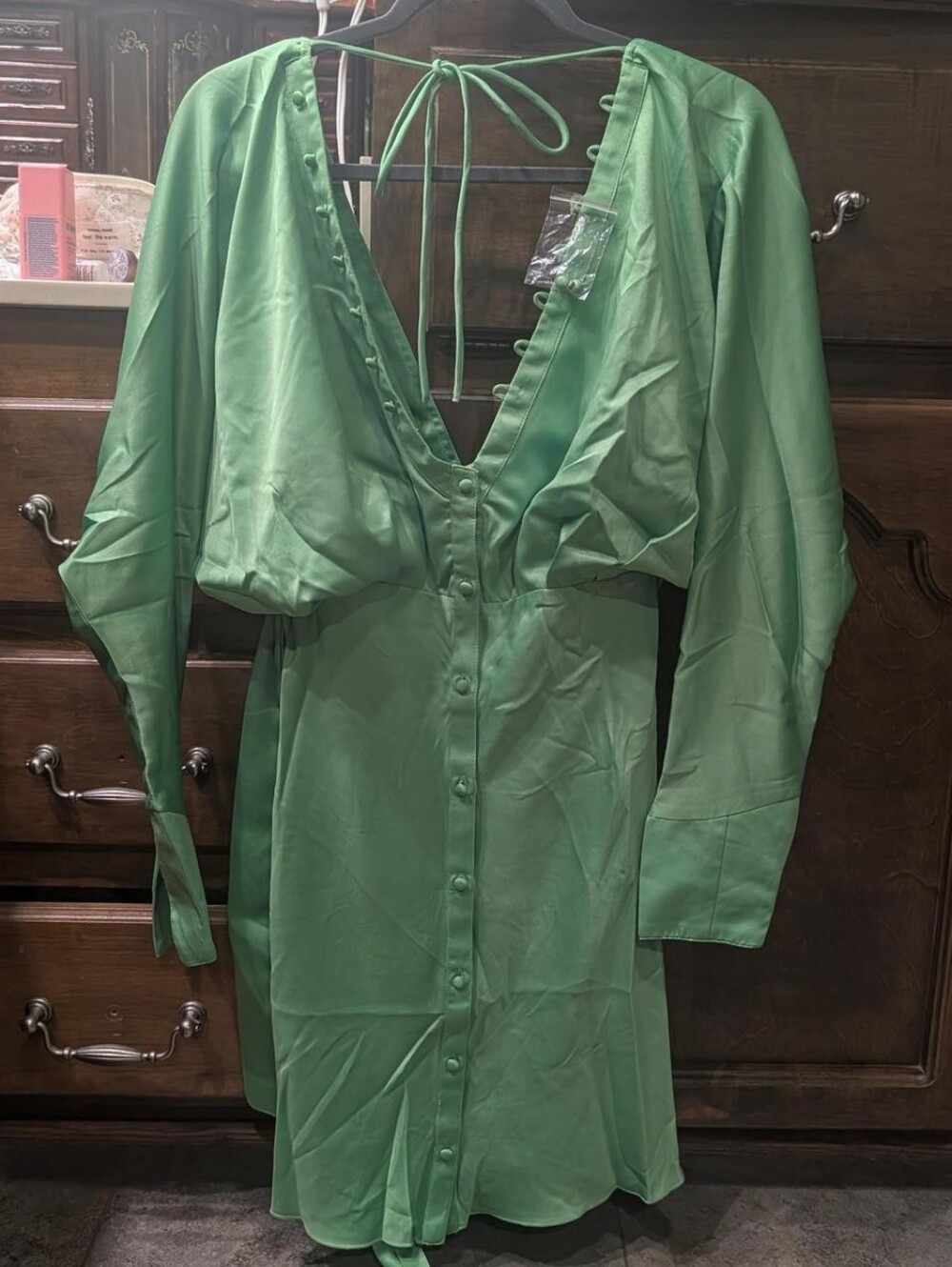 Women's Asos Green Button-Front Satin Dress Size 6 - Picture 3 of 7